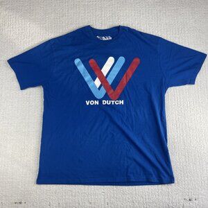Vintage Von Dutch T Shirt Men XXL Y2K Classic Big Logo Blue Crewneck Read*